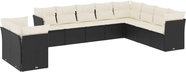 vidaXL 10-teilige Garten-Sofagarnitur aus Polyrattan in Schwarz mit Kissen und Stauraum - Bild 1