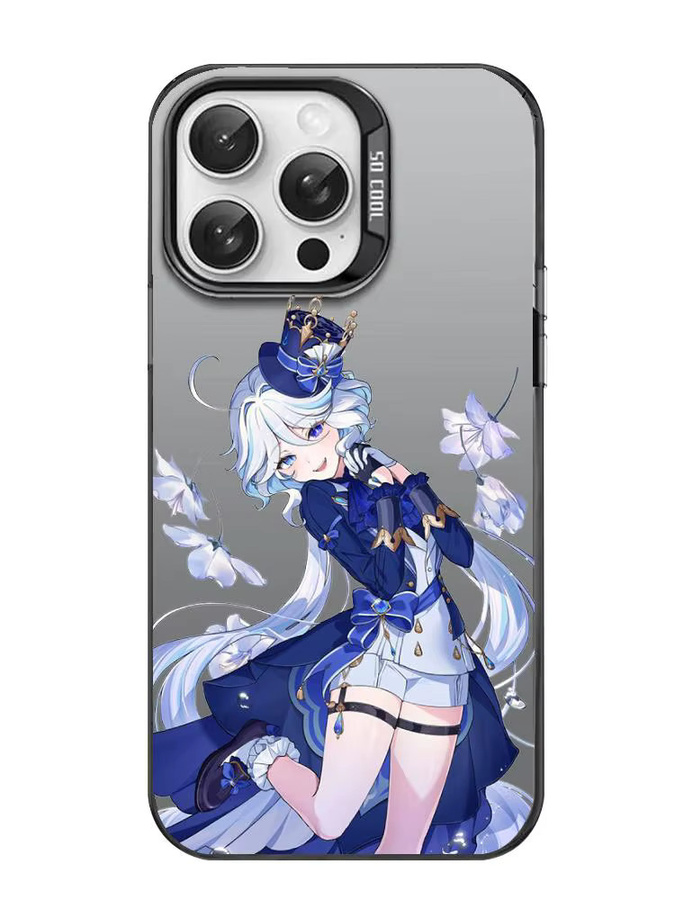 Aurora Funda Handyhülle im Genshin Impact Furina Design für iPhone 17, 16, 15, 14, 13, 12, 11 Pro Max, mehrfarbig, matt mit Laser-Effekt und metallischem Aurora-Look - Bild 4