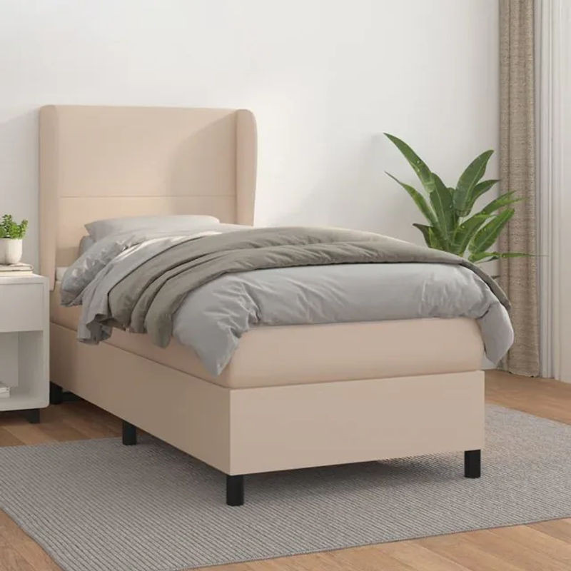 Vidaxl Kontinentalbett mit Matratze in Beige, modernes Boxspringbett aus Kunstleder, B/T: 90 x 190 cm - Bild 1