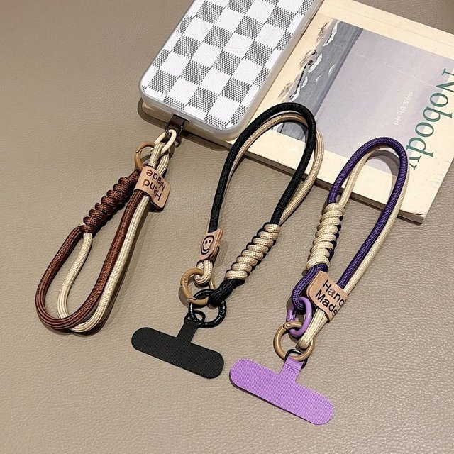 Handy-Lanyard im britischen Stil mit kontrastierendem Farbweben und Smiley-Armband für Deine Handyhülle, Grün und Pink - Bild 1