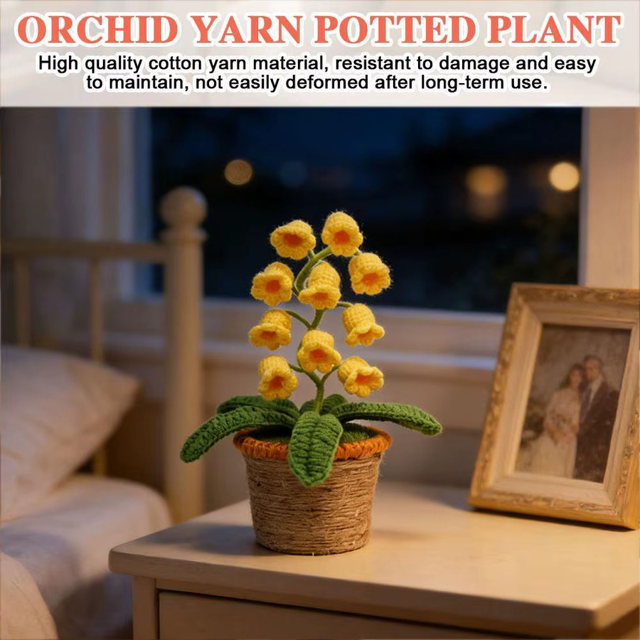 Handgefertigte Häkel-Orchidee im Topf als LED-Nachtlicht in Mehrfarbig mit warmweißem Licht für dein Schlafzimmer oder deinen Schreibtisch - Bild 2