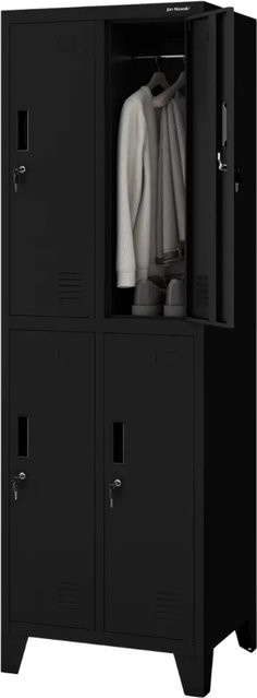 JAN NOWAK Umkleideschrank BARTEK mit 4 Abteilen, Schließfachschrank aus Metall in Schwarz, H: 172 cm, B: 55,9 cm, T: 45 cm - Bild 1