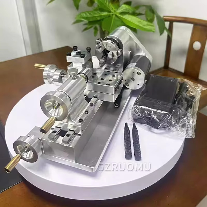 GZRUOMU Multifunktionale Mini-Drehmaschine für Holzbearbeitung, tragbare Desktop-Mikro-Drehmaschine, Silber, 100–2500 U/min - Bild 2