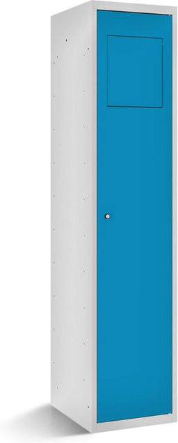 rotstahl Wäschesammelschrank mit Einwurfklappe und Scharniertüren, blau/lichtgrau, B/T/H: 40 x 50 x 180 cm - Bild 1