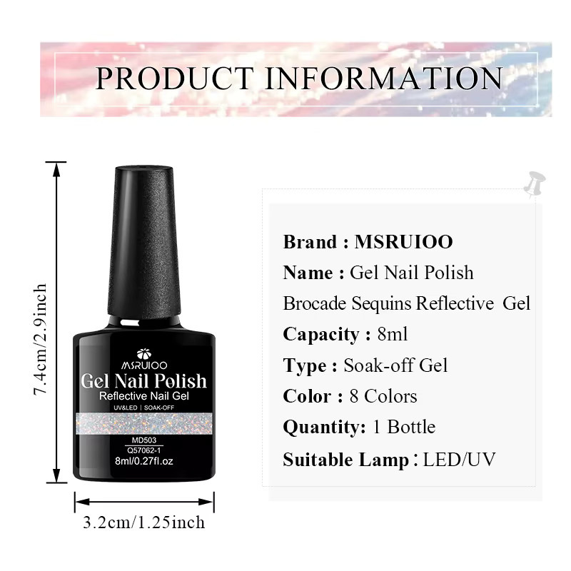 MSRUIOO Glitzer-Gel-Nagellack, 8 ml, Schimmernd - Bild 5