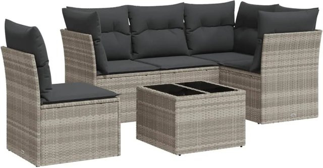 vidaXL 6-teilige Garten-Sofagarnitur aus Poly-Rattan mit Kissen in Hellgrau - Bild 1