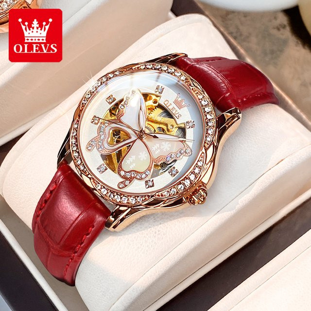 OLEVS Armbanduhr Automatik, Diamantbesetzt, Leder, Damen - Bild 1