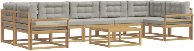 vidaXL Outdoor-Sofagarnitur L-Form aus Akazienholz mit Kissen und Couchtisch in Weiß und Grau - Bild 1