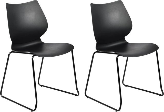 CLP 2er Set Stapelstühle Houma Esszimmerstühle mit Lehne in Schwarz aus Kunststoff und Metall - Bild 1