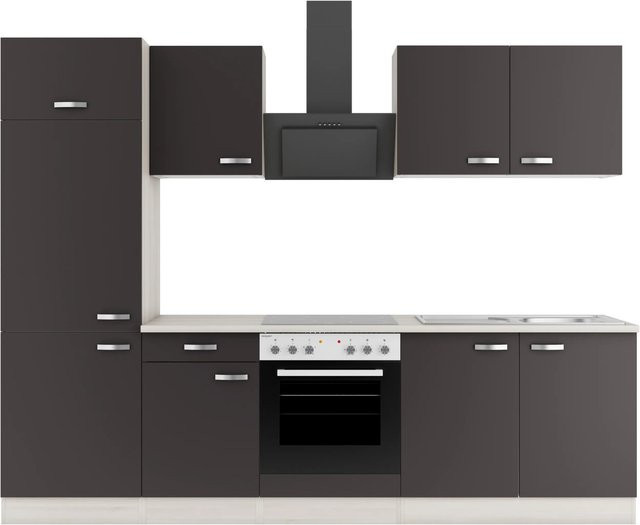 OPTIFIT Faro220 Küchenzeile in Anthrazit mit modernem Design und melaminbeschichteten Qualitätsspanplatten, Breite: 270 cm - Bild 1