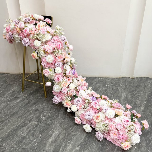 Uflower Künstliche Rosen Blumenreihe in Pink für Tischdekoration und Hochzeitsdekoration, Höhe: 100 cm bis 200 cm - Bild 1