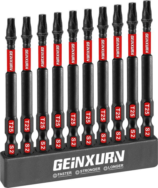 Geinxurn Torx-Schraubendreher-Bit-Set aus S2-Stahl mit Magnetfunktion, T20 und T25, Schwarz, Länge: 7,6 cm - Bild 1