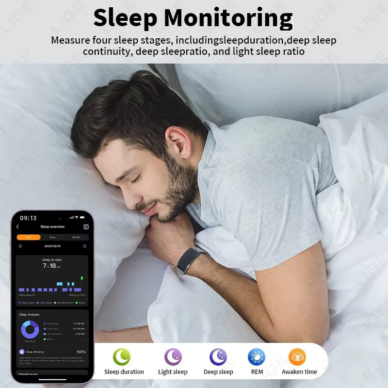 LIGE Smartwatch Fitness Tracker mit EKG, Blutdruck- und Temperaturmessung, wasserdicht, Schwarz - Bild 5