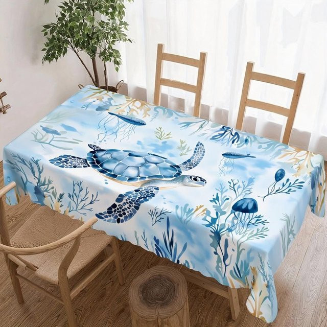 Wasserdichte Aquarell Ozean Tischdecke von JINGYUE Pet in Blau/Mehrfarbig, Rechteckig, B/T: 140 x 140 cm - Bild 1