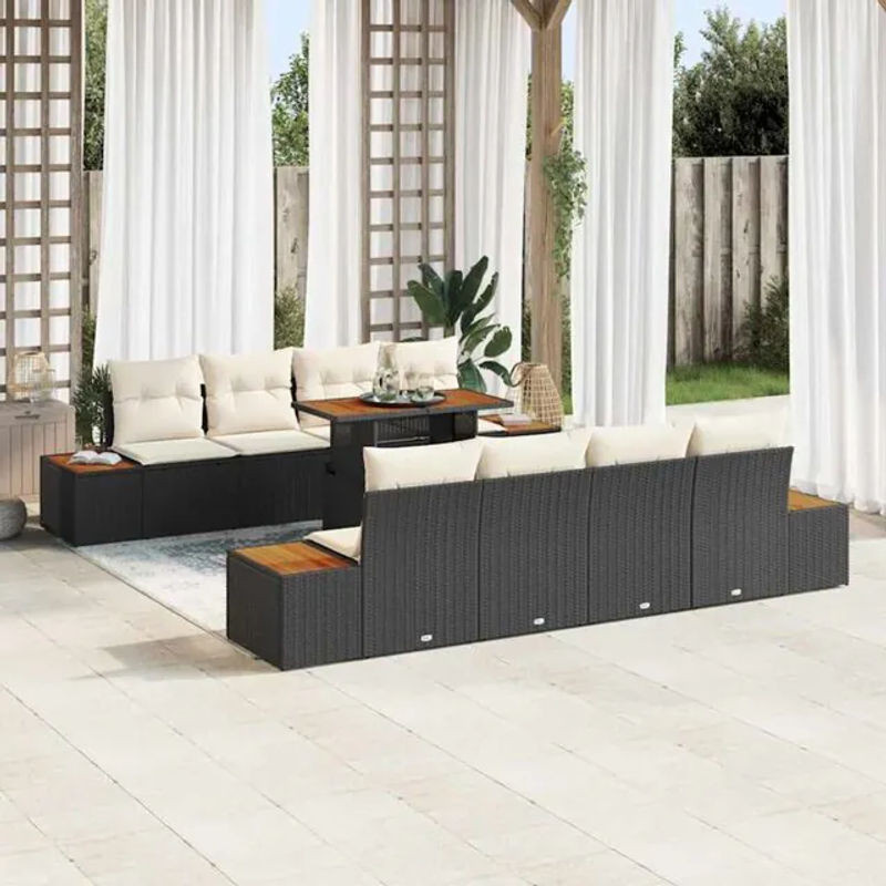 vidaxl Garten Essgruppe aus Polyrattan mit 9 Teilen in Schwarz und Beige, B/T/H: 100 x 55 x 73 cm - Bild 1