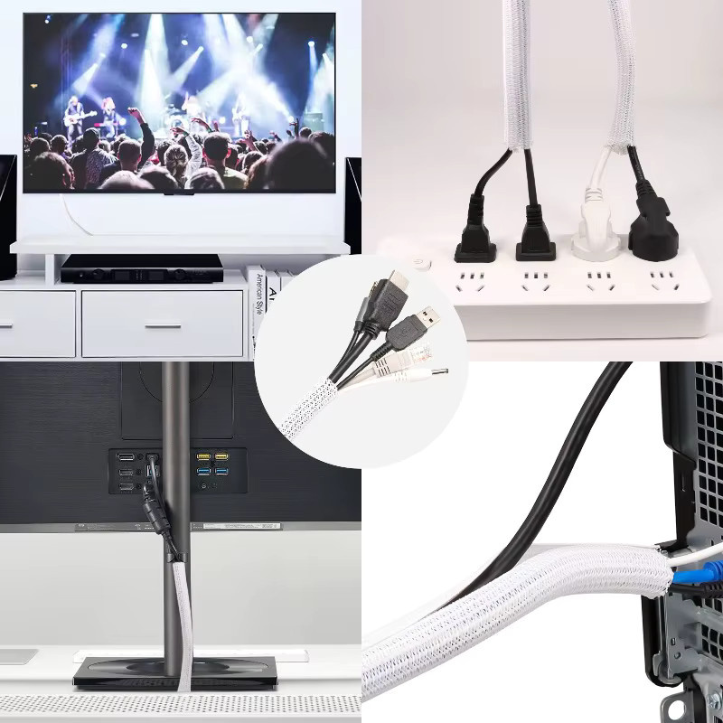 Weiße geflochtene PET-Kabelhülse als selbstschließender Kabel-Organizer zum Schutz und zur Isolierung von Kabeln - Bild 4