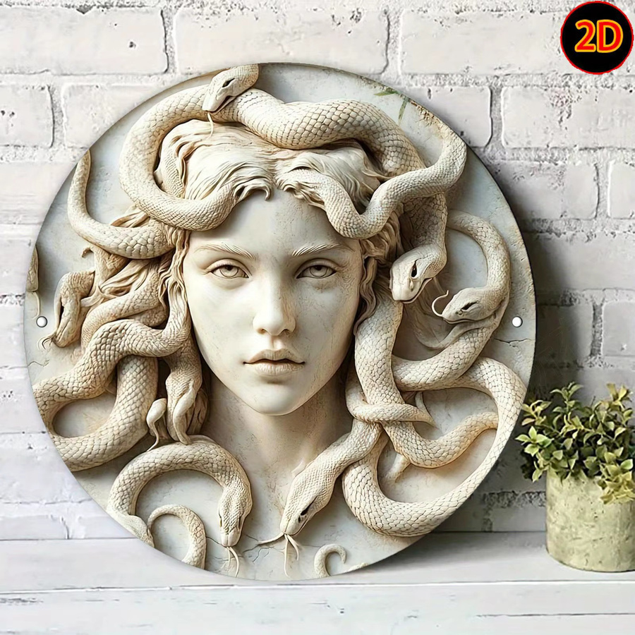 Medusa Wandkunst Metallschild CIFBUY Vintage Griechische Mythologie Deko Wandplakette Beige B/H: 50,8 x 50,8 cm - Bild 4