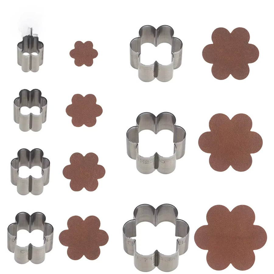QJH 7-teiliges Stanzform-Set aus Metall für Kunstleder mit Blütenblatt-Motiven in Silber - Bild 1