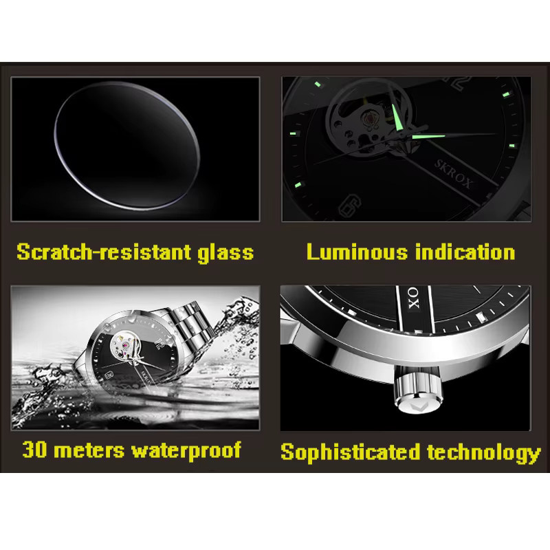 SKROX Armbanduhr Edelstahl, Automatik, Skelett, Schwarz, Herren - Bild 6