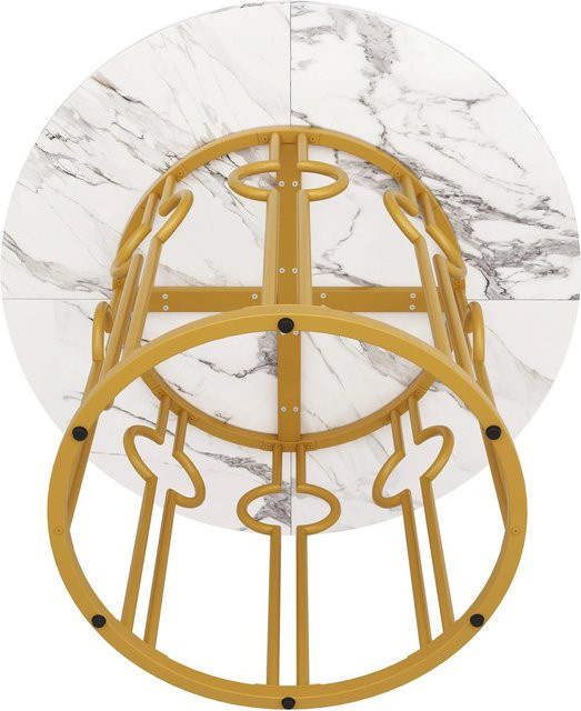 okwish Esstisch Rund in Gold/Weiß für Esszimmer und Wohnzimmer, Durchmesser: 100 cm, Höhe: 76 cm - Bild 1