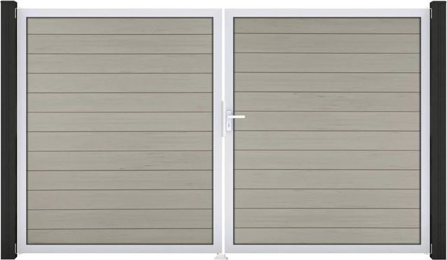 GroJa Solid Steckzaun Tor DIN Rechts EV1 Doppel-Tor in Terra aus Aluminium und BPC - Bild 1