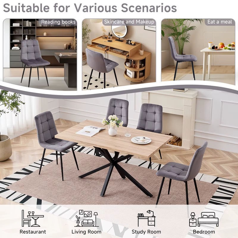 EGOONM Set Esszimmerstühle mit Samtsitz und Metallgestell, Design-Stühle für Küche und Wohnzimmer, Grau - Bild 6