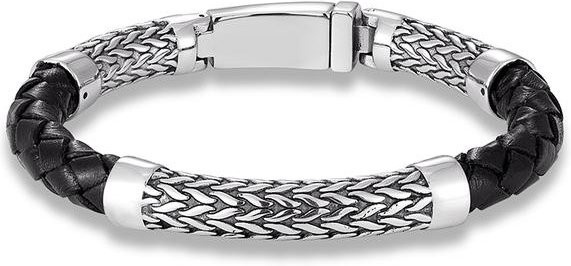 Wucifang Jewelry Armband, Edelstahl, Leder, Silber, Herren, 19cm - Bild 1