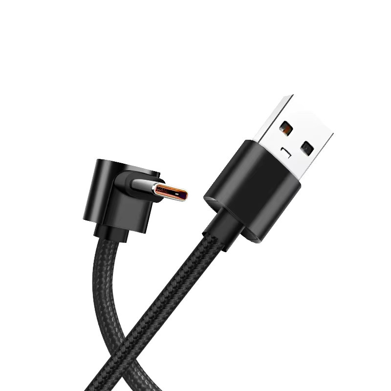 Oeny USB zu Typ C Kabel mit 90 Grad Ellenbogen, nylon geflochten, Schwarz, 0,25 m / 0,5 m / 1 m / 2 m - Bild 1