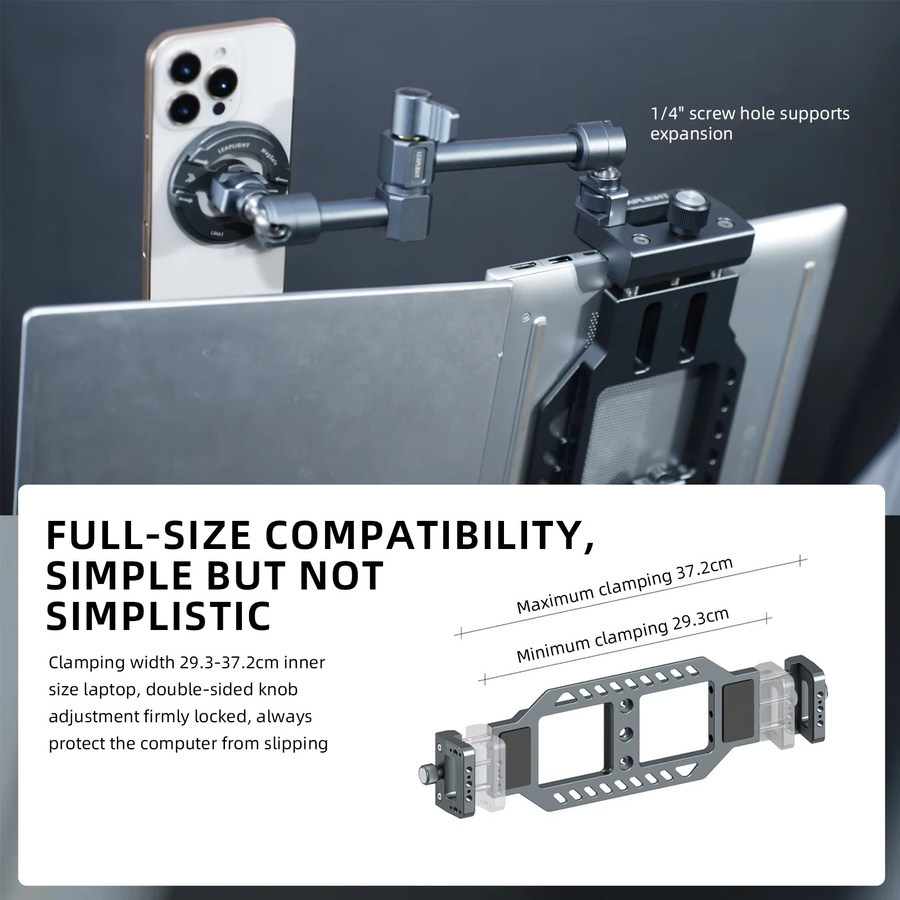 LEAPLIGHT Laptop-Ständer aus Aluminiumlegierung mit Arca-Swiss-Platte und 1/4-Zoll-Schraube für Stativ, horizontal und vertikal nutzbar - Bild 2