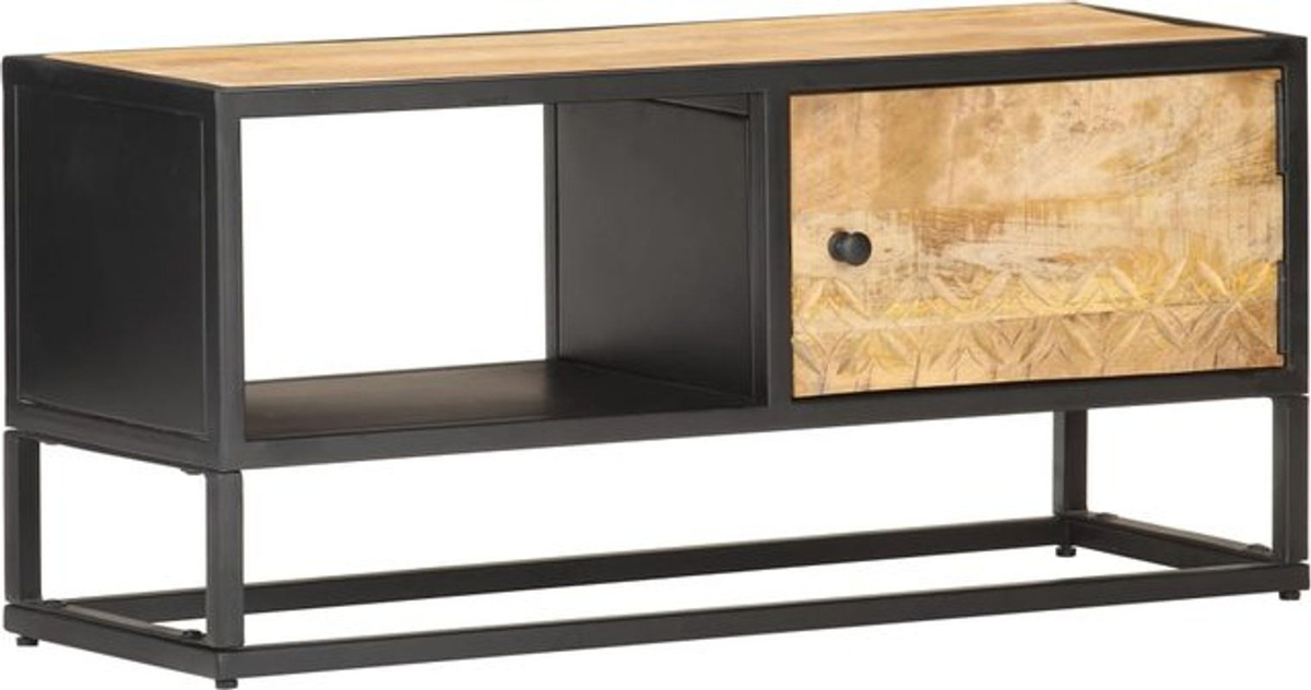 Vidaxl TV-Schrank aus rauem Mangoholz mit geschnitzter Tür in Braun, B/H/T: 90 x 40 x 30 cm - Bild 1