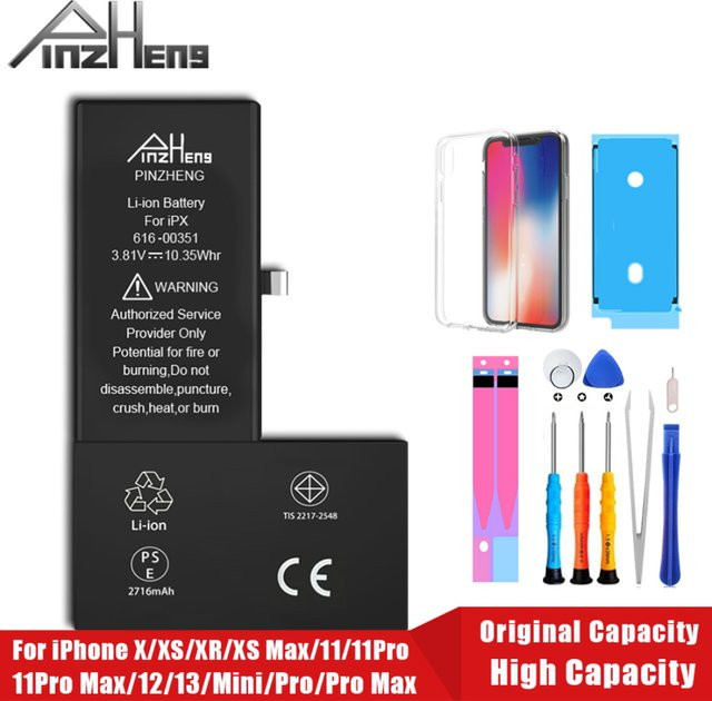 PINZHENG Ersatzakku mit hoher Kapazität für iPhone X XR XS Max 12 13 Mini Pro Max 11 Pro Max in Schwarz - Bild 1