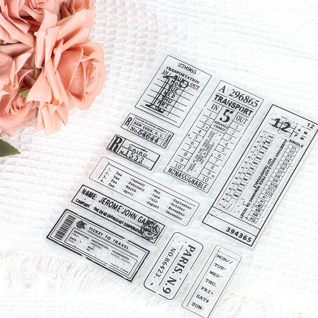 Transparentes Silikon-Stempelset mit Vintage-Ticket-Rahmen für DIY Planer und Scrapbooking, B: 20 cm, H: 15 cm - Bild 1
