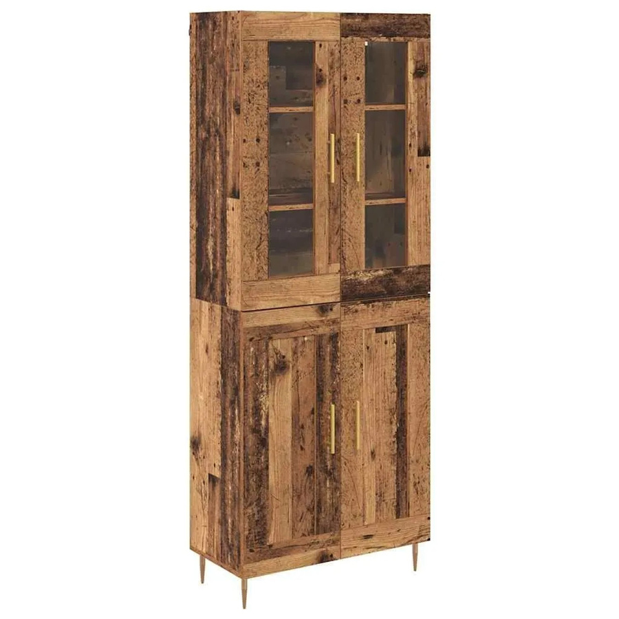 vidaXL Highboard 2-teilig aus Altholz und Holzwerkstoff in Braun mit Glastüren und Regalböden für dein Wohnzimmer - Bild 2