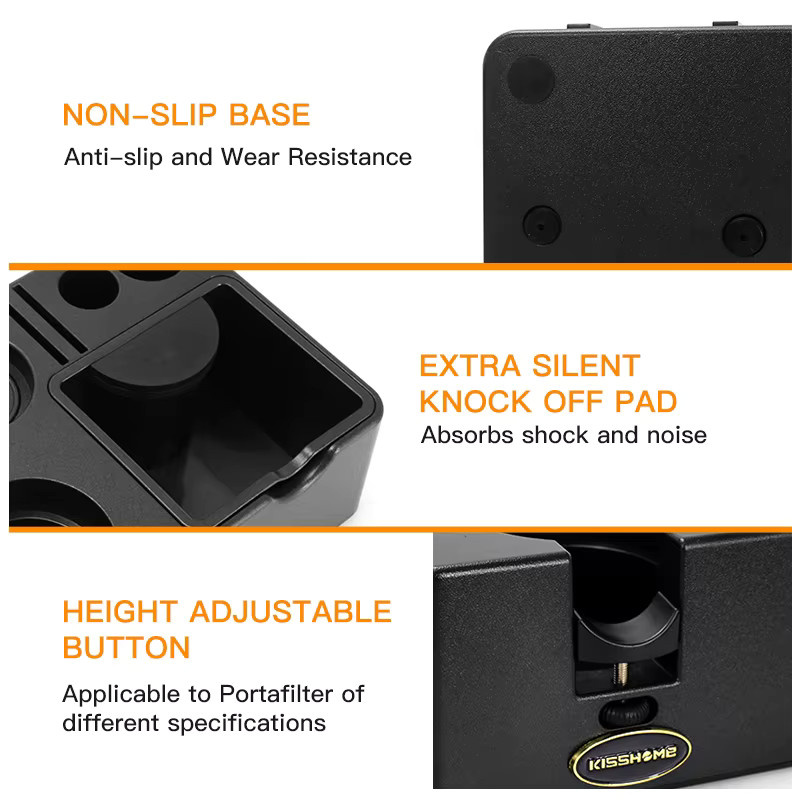 ALIKISSCAFE Espresso Zubehör Set mit Knock Box und Siebträger Halter Matte in Schwarz aus Kunststoff für 51mm, 54mm und 58mm - Bild 2