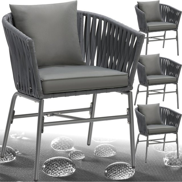 tectake Stuhlset Valeiras mit Geflecht im Rope-Design in Dunkelgrau, 4er Set mit abnehmbaren Polyesterbezügen, B/T/H: 60 x 61 x 77 cm - Bild 1