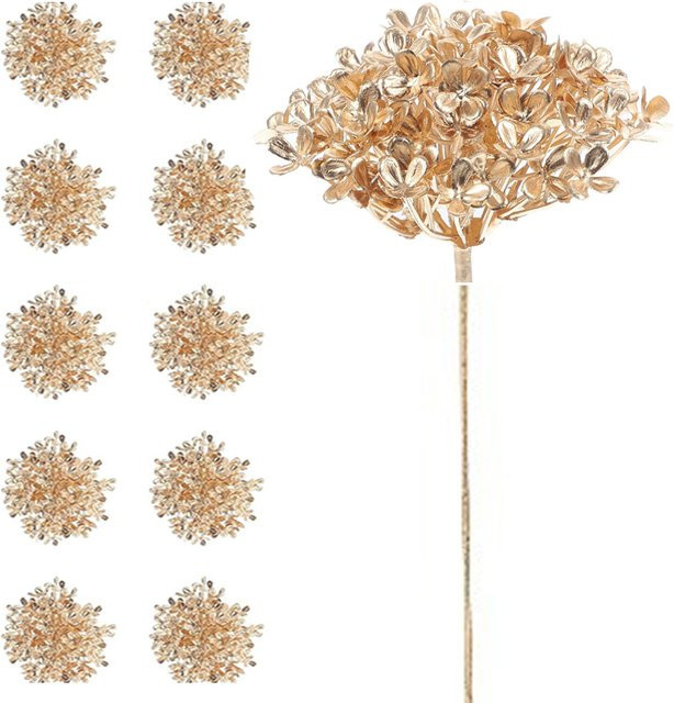 MENGHAO Künstliche Hortensien Blumen Köpfe in Gold für Wohnkultur und Weihnachtsdekoration - Bild 1