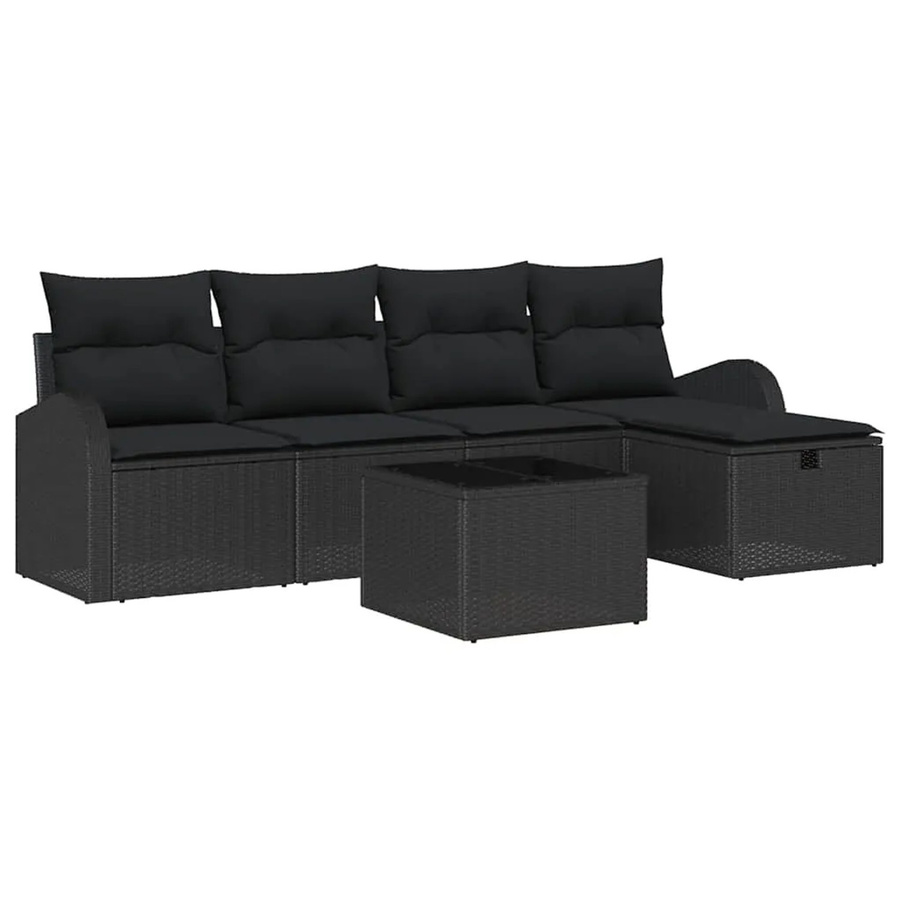 vidaXL Garten-Sofa-Set aus Poly Rattan in Schwarz mit 6 Teilen, inklusive Kissen, Tisch und Hocker mit Stauraumfunktion - Bild 2