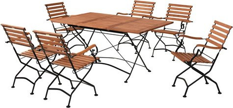 Merxx Schlossgarten Gartenmöbel Set 7-teilig aus Stahl und geöltem Eukalyptusholz in Grau, Ausziehbarer Gartentisch B: 150 cm, T: 90 cm, H: 75 cm (ausziehbar auf 100 cm) - Bild 1