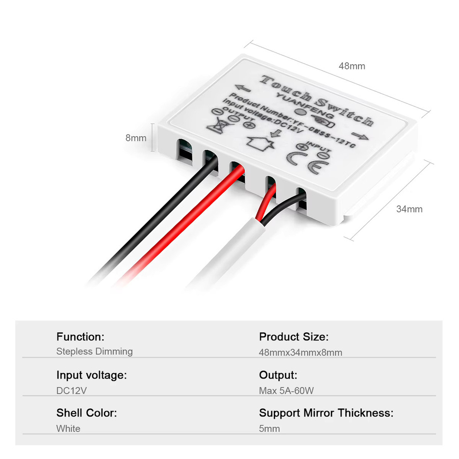 Rybakov LED-Spiegelbeleuchtung mit Touch-Sensor, dimmbar, 12V, Weiß - Bild 2