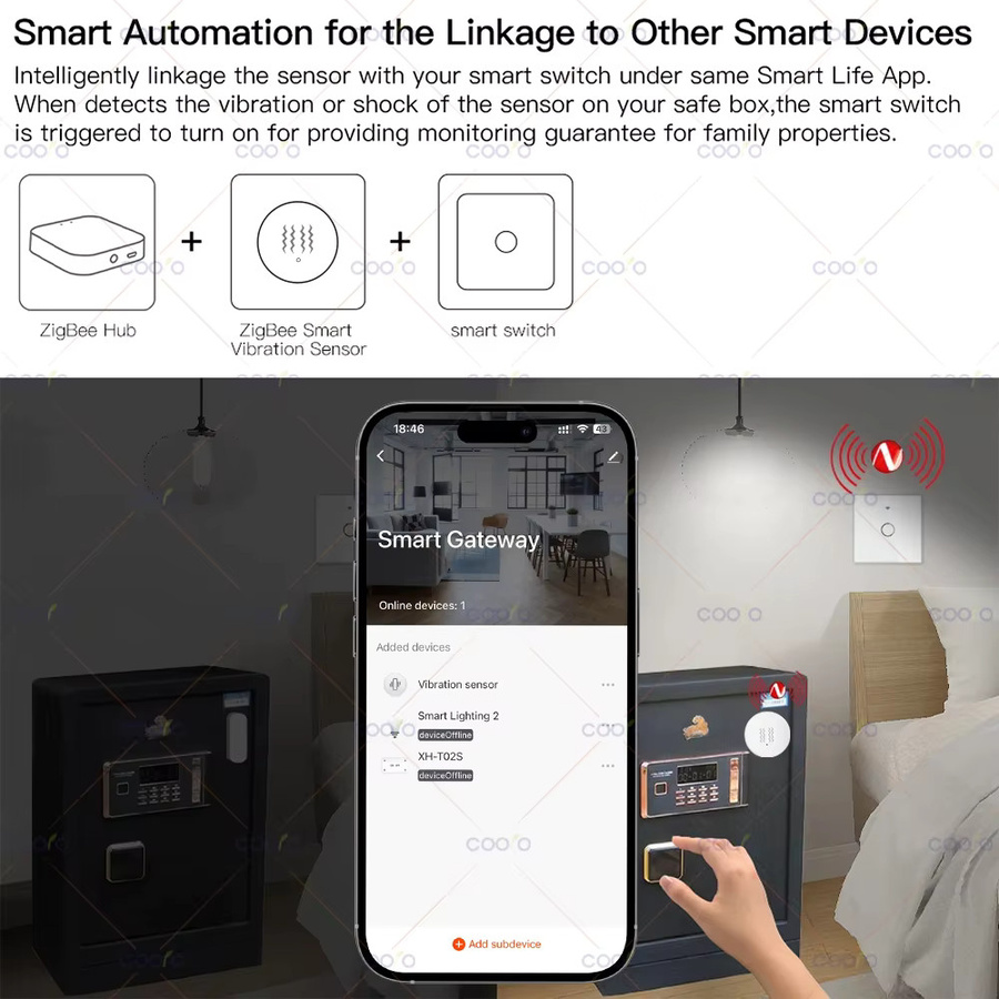 Tuya Zigbee Vibrationssensor mit XYZ-Achse zur Neigungserkennung in Weiß - Bild 2
