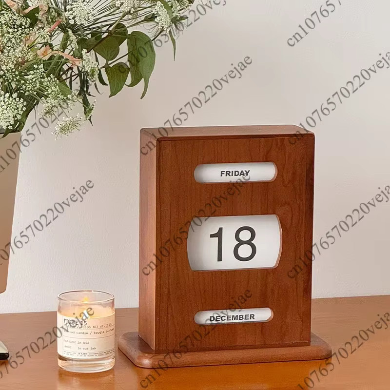 Vintage Holz-Dauerkalender aus Kirschholz in Braun als manueller Flip-Tischkalender im Retro-Antik-Stil für dein Zuhause oder Büro - Bild 3
