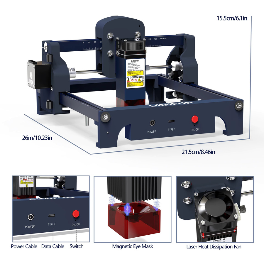 DIMIFUN Mini-Lasergraviermaschine Tragbare Schneidemaschine für DIY-Schnitzarbeiten in Holz und Glas - Bild 2