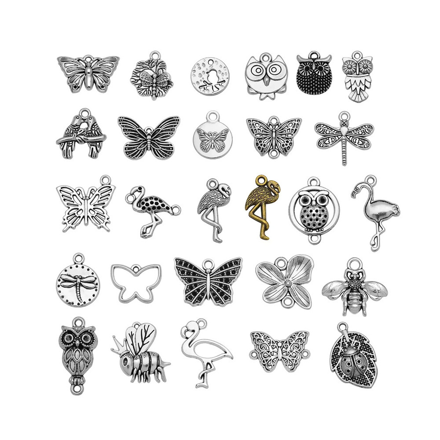 Fezrgea Charms Anhänger, Schmetterling Vogel Flamingo Eule Biene Libelle, Silber, Unisex - Bild 2