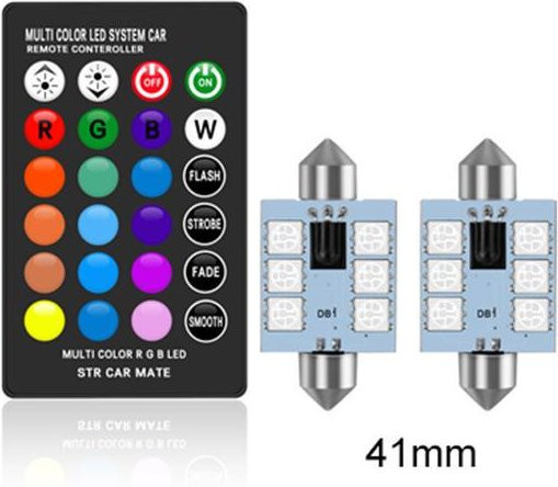 C5W RGB LED Auto Innenbeleuchtung mit Fernbedienung, Mehrfarbige Dome-Lichter für 12V, 2 Stück mit 1 Fernbedienung - Bild 1