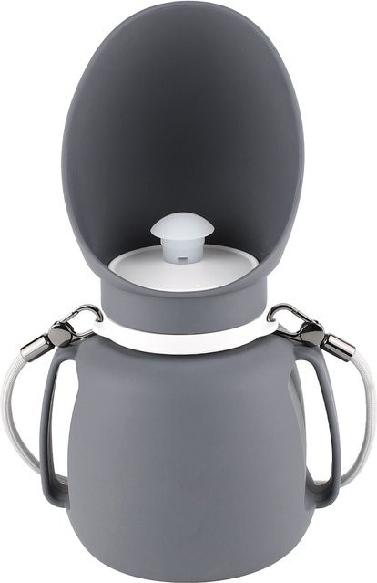 ZHUOJI Tragbare faltbare Haustier-Wasserflasche aus Silikon in Grau mit auslaufsicherem Drucktrink-Design für Outdoor-Reisen - Bild 1