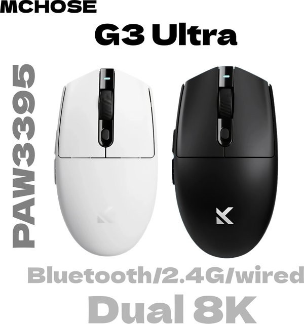 MCHOSE G3 Ultra Wireless Gaming-Maus mit PAW3395 Sensor, 26000 DPI und 8K Polling Rate, ultraleicht 64 g, in Schwarz oder Weiß - Bild 1