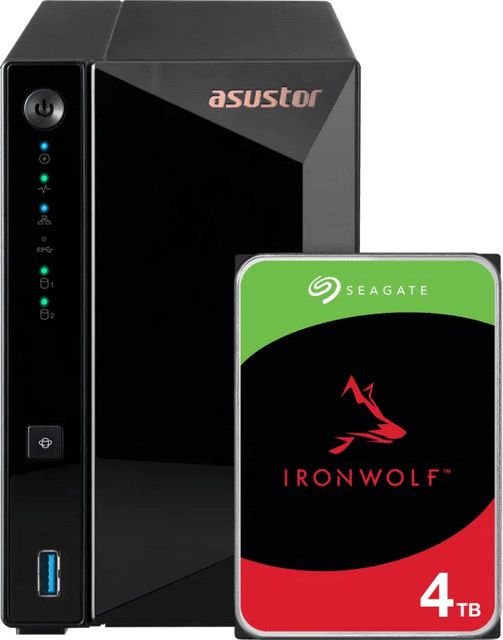 ASUSTOR AS3302T v2 NAS-System mit Seagate Ironwolf 4TB HDD in Schwarz - Bild 1