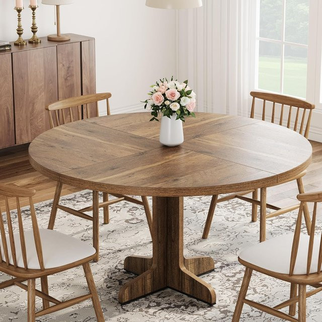 Runder Esstisch Studyset im Bauernhaus-Stil aus Holz in Grau - Bild 1