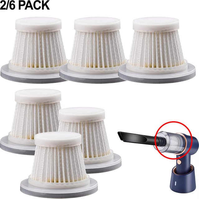 DAZZLEEX Waschbare Filter für kabellose Handstaubsauger und Auto-Staubsauger, 2er oder 6er Pack, Farbe: Weiß - Bild 1