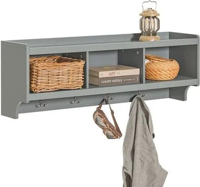 SoBuy Wandgarderobe aus MDF mit 3 Körben und 4 Haken in Grau FHK28-HG - Bild 1